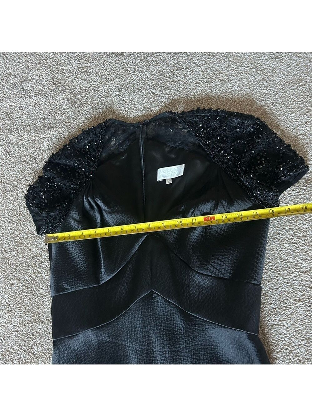 Badgley Mischka black beaded lace short sleeve silk formal evening gown 8 NWOT - Picture 15 of 17